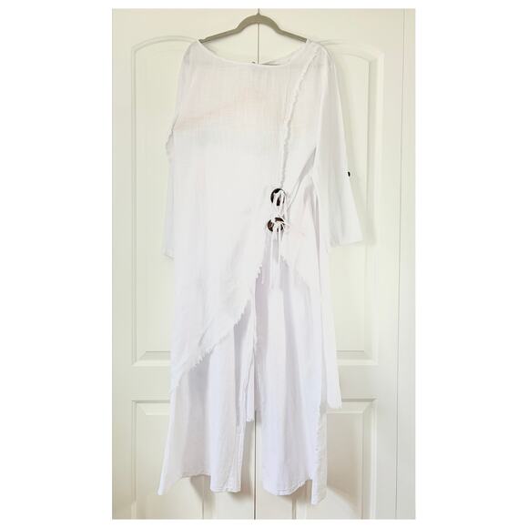 CHICME Dresses & Skirts - CHICME White Draped 2 Piece Pants Set M Flowy Boho Resort Coastal Outfit